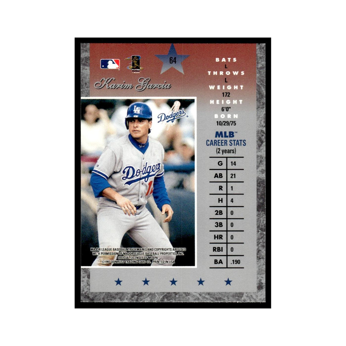 Karim Garcia 1997 Donruss Elite #64 Los Angeles Dodgers Baseball Card NM