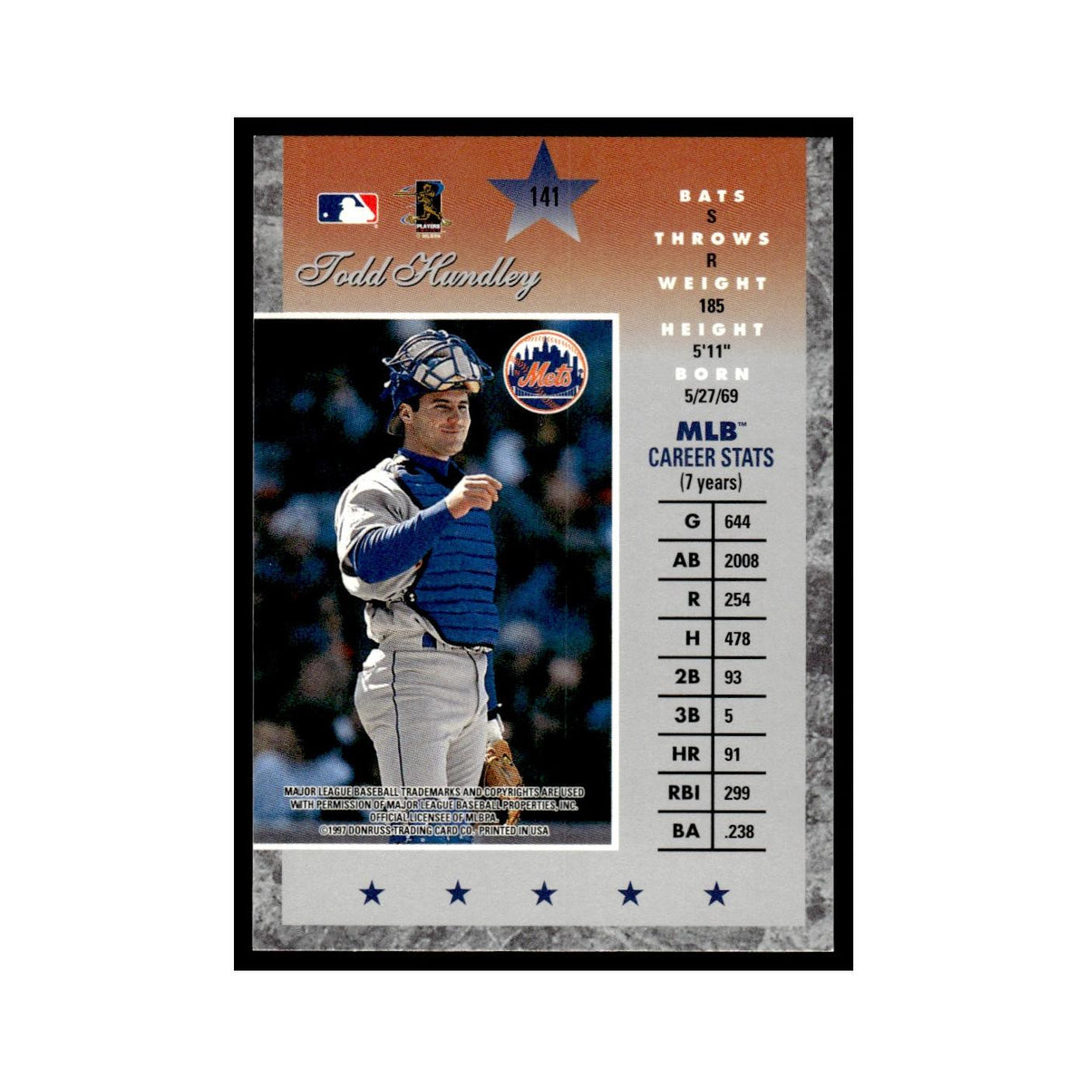 Todd Hundley 1997 Donruss Elite #141 New York Mets Baseball Card NM