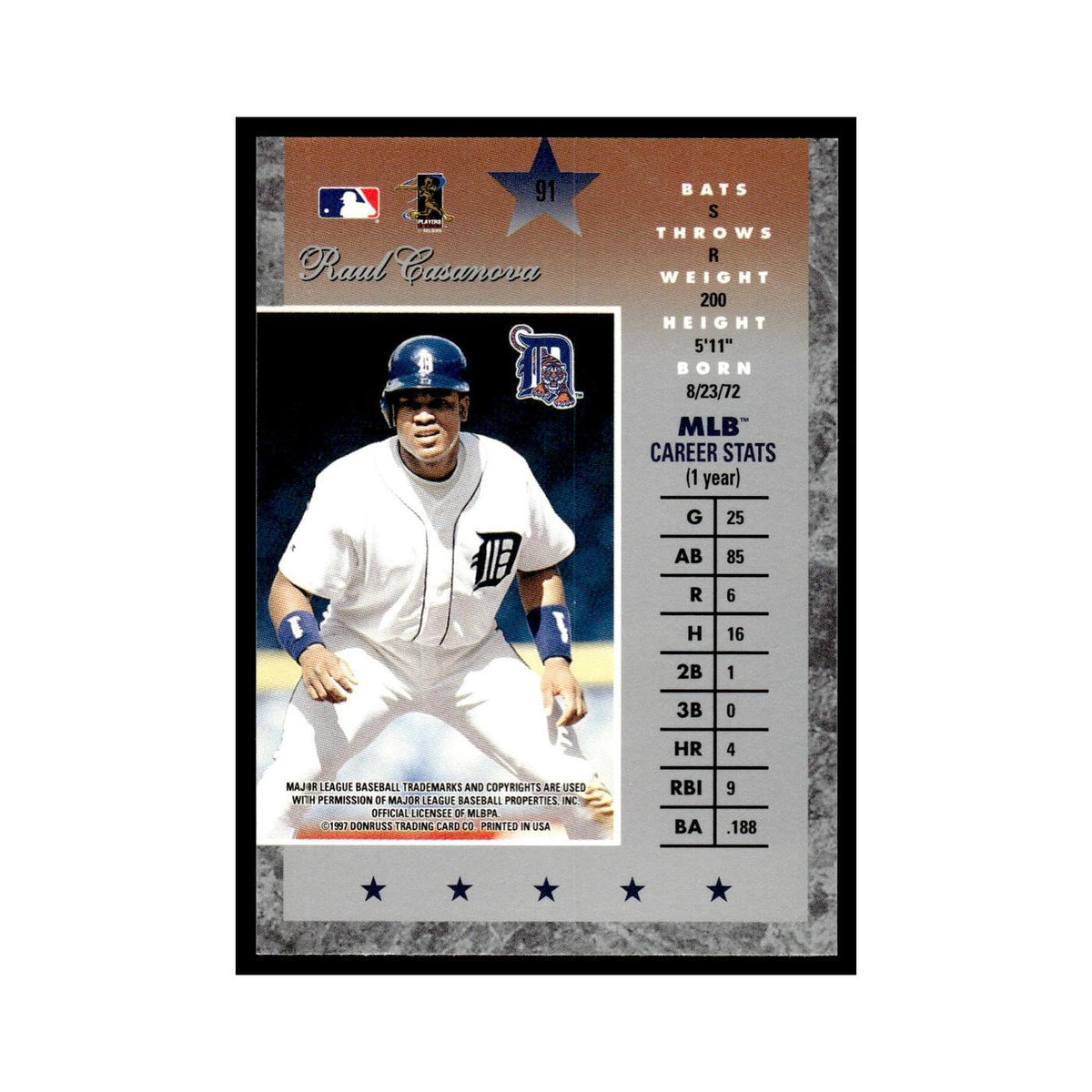 Raul Casanova 1997 Donruss Elite #91 Detroit Tigers Baseball Card NM