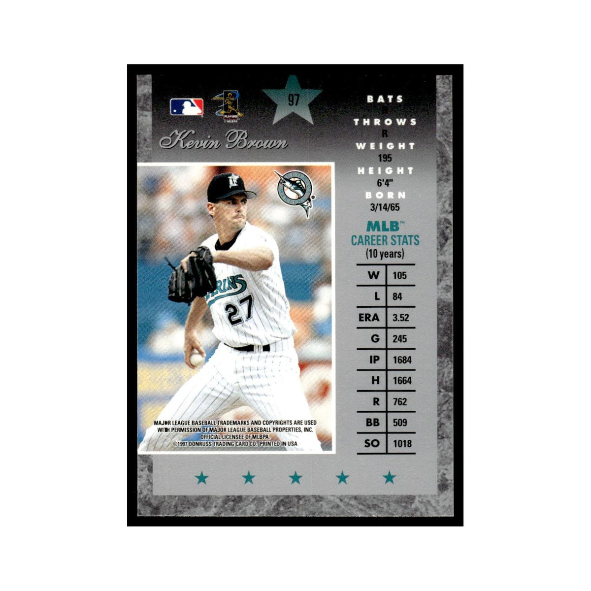 Kevin Brown 1997 Donruss Elite #97 Florida Marlins Baseball Card NM
