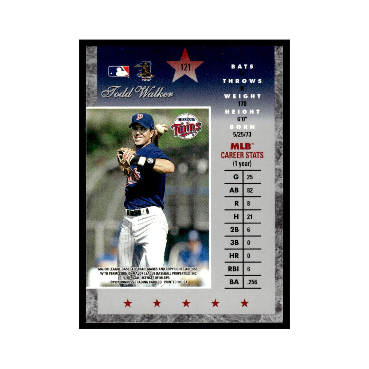 Todd Walker 1997 Donruss Elite #121 Minnesota Twins Baseball Card NM