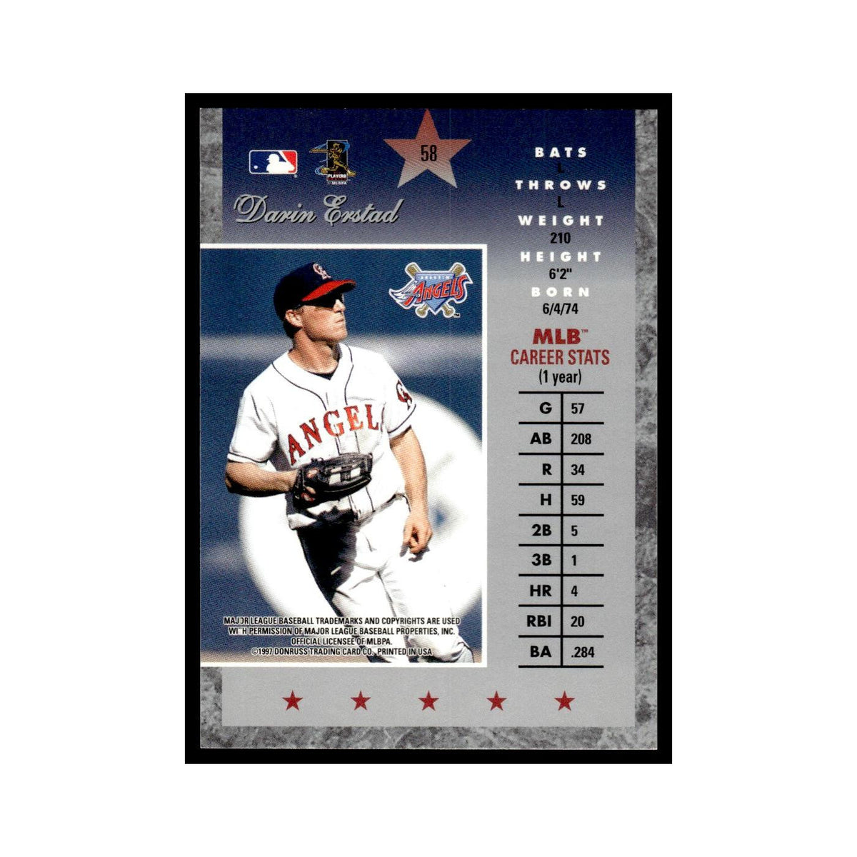 Darin Erstad 1997 Donruss Elite #58 Anaheim Angels Baseball Card NM