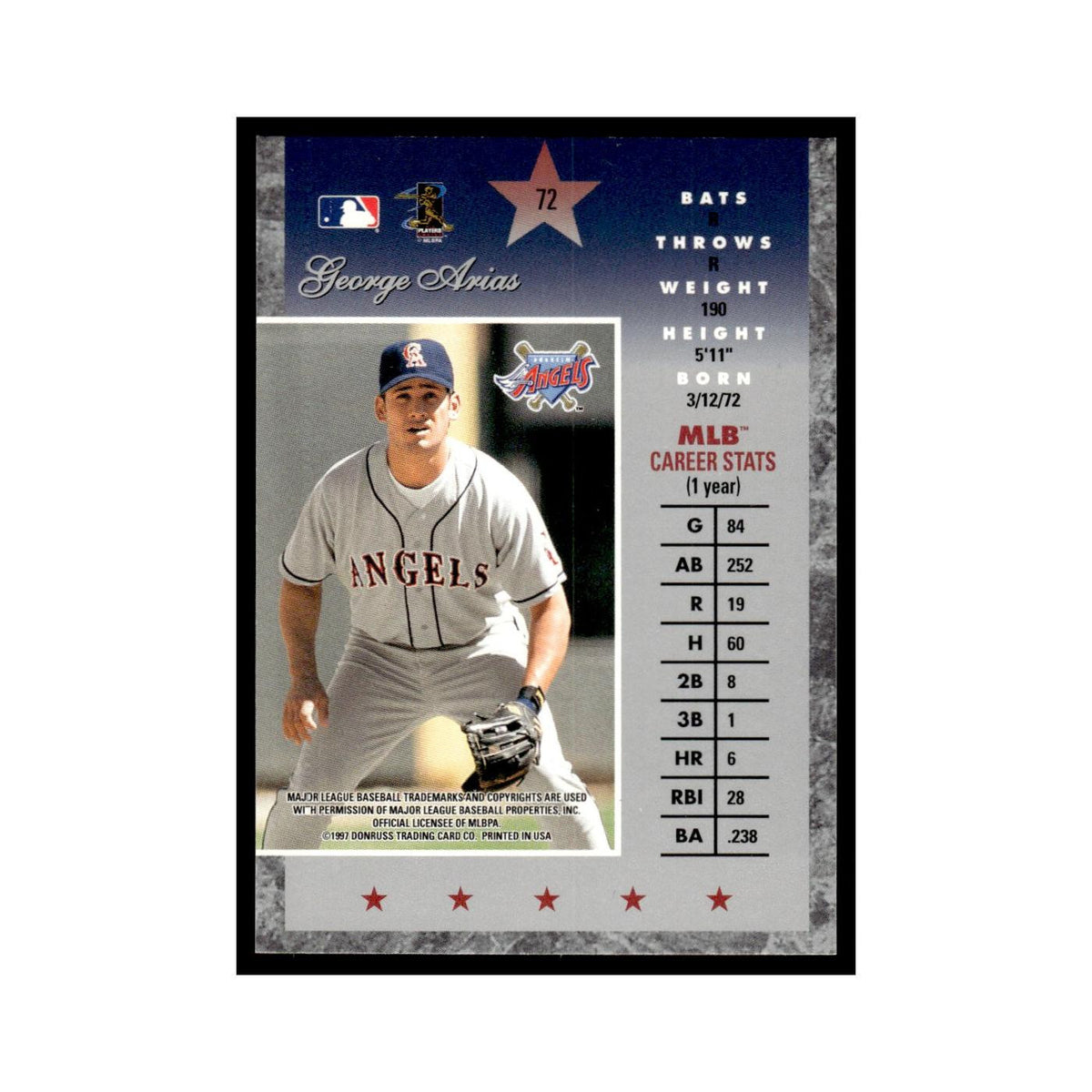 George Arias 1997 Donruss Elite #72 Anaheim Angels Baseball Card NM