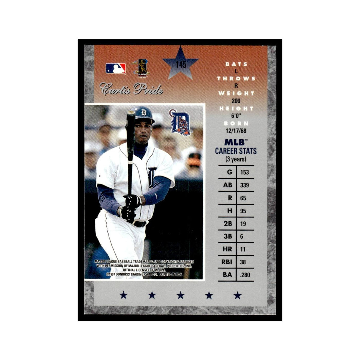 Curtis Pride 1997 Donruss Elite #145 Detroit Tigers Baseball Card NM