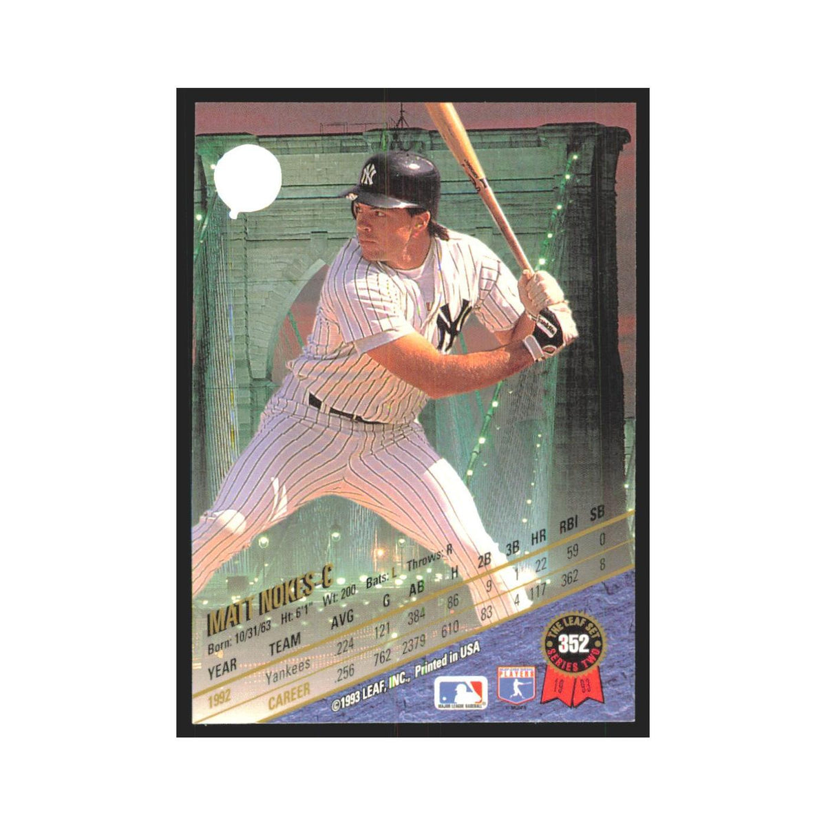 1993 Leaf Matt Nokes Yankees #352