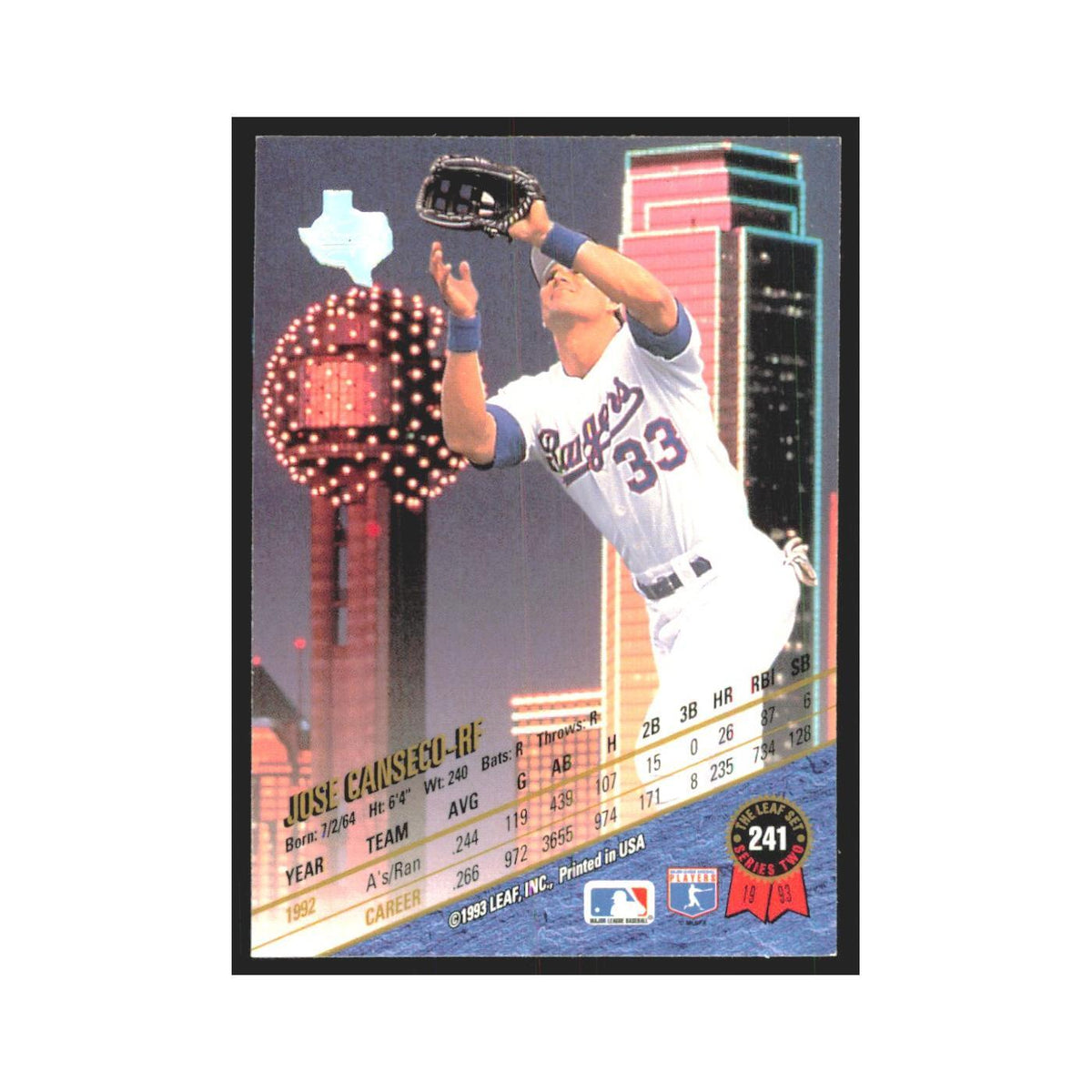 1993 Leaf Jose Canseco Rangers #241