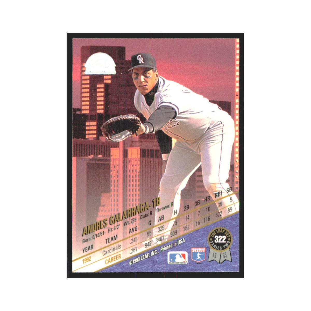 1993 Leaf Andres Galarraga Rockies #322