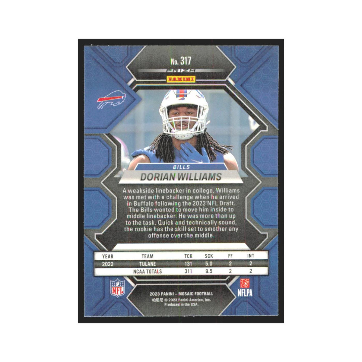 2023 Mosaic Dorian Williams RC Bills #317