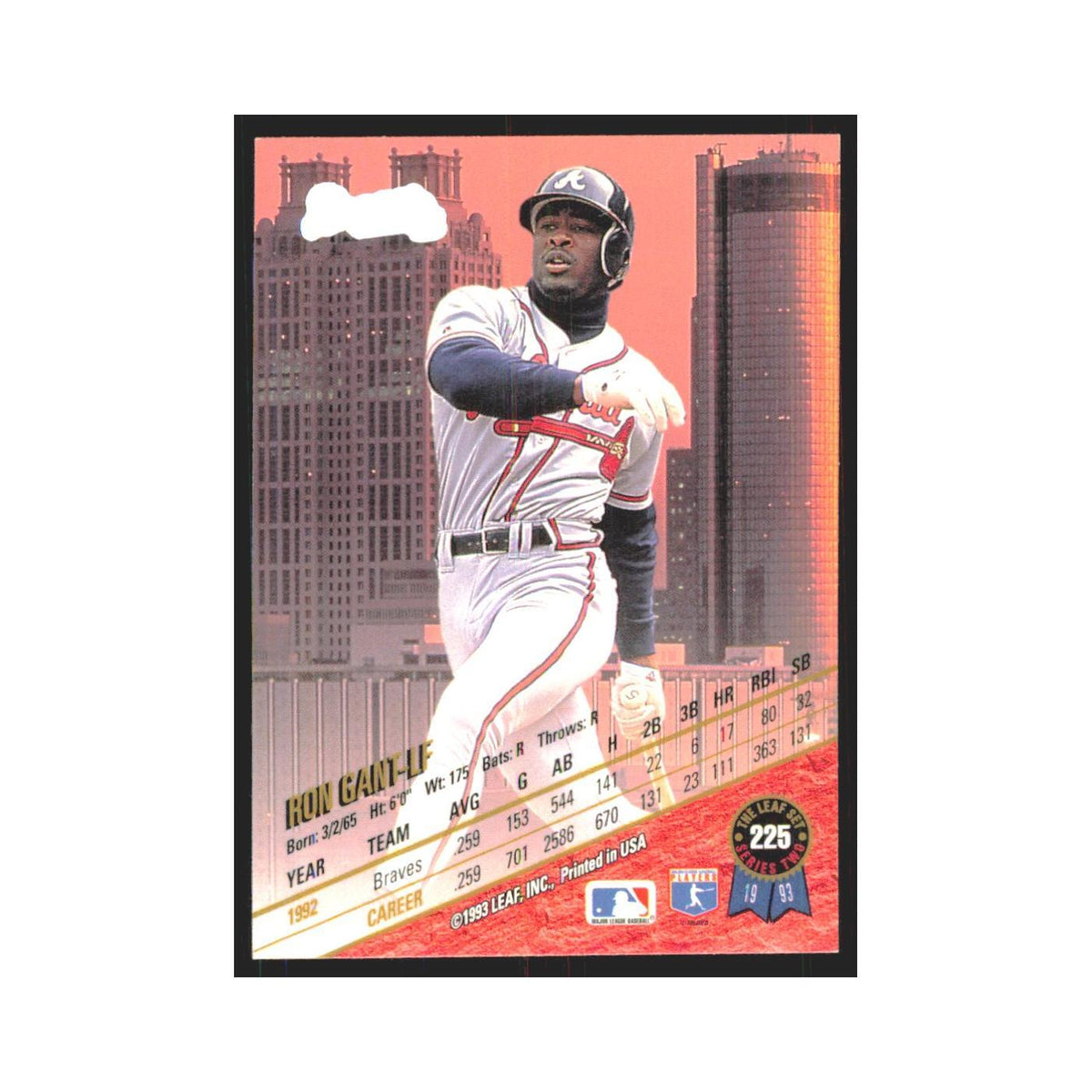 1993 Leaf Ron Gant Braves #225