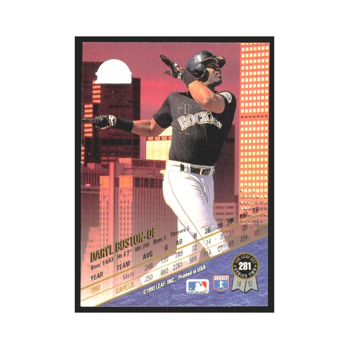 1993 Leaf Daryl Boston Rockies #281