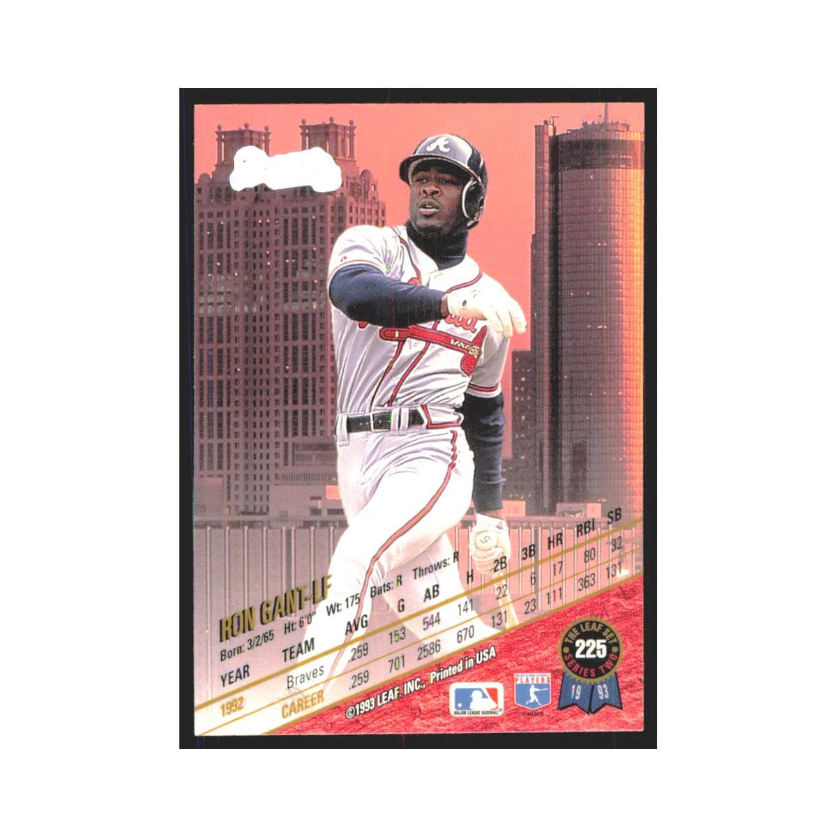1993 Leaf Ron Gant Braves #225