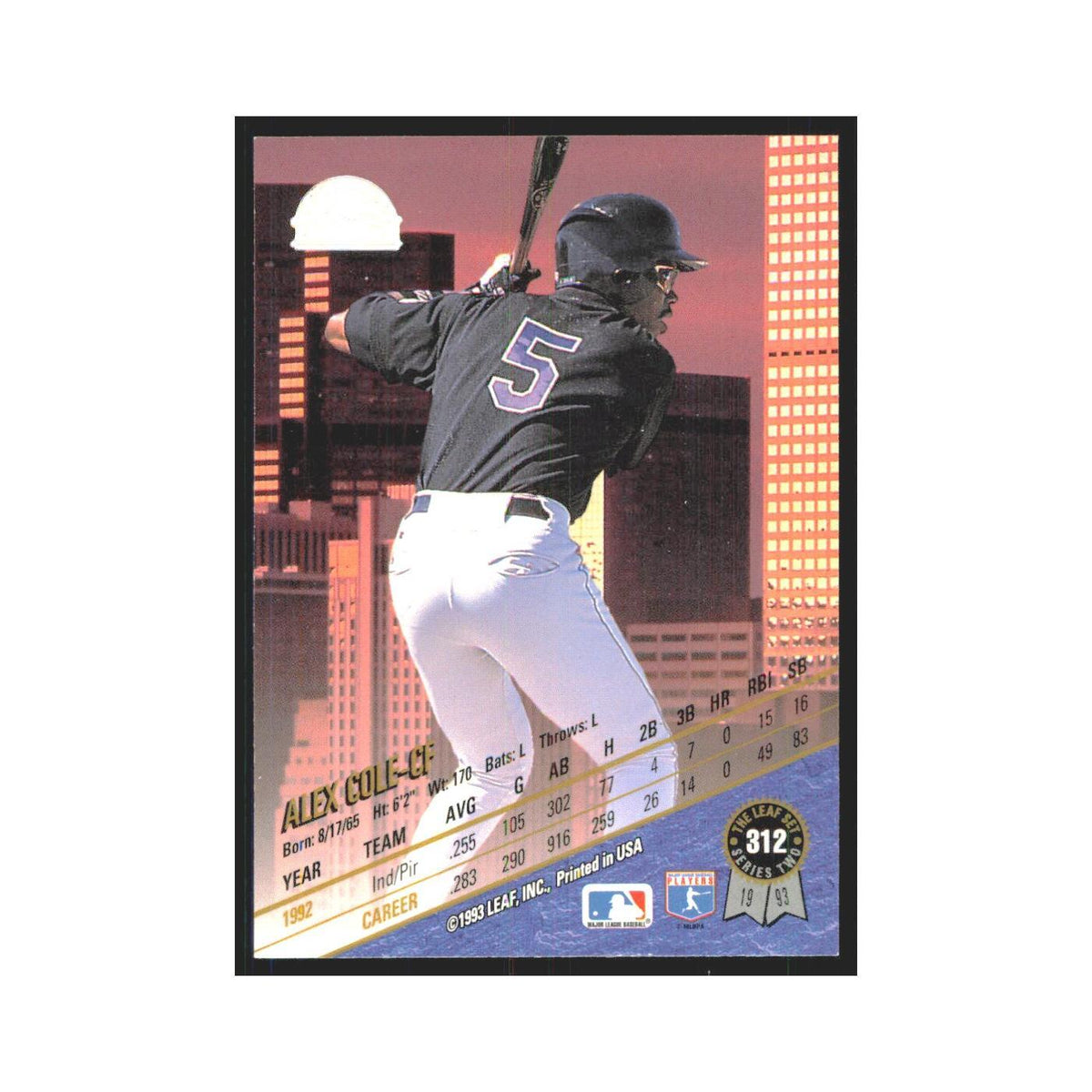 1993 Leaf Alex Cole Colorado Rockies/Florida Marlins #312
