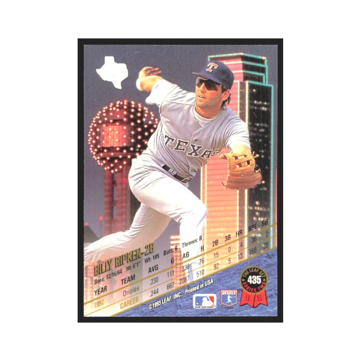 1993 Leaf Billy Ripken Rangers #435