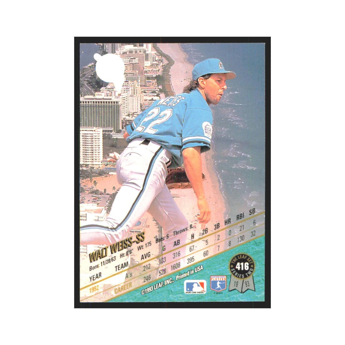 1993 Leaf Walt Weiss Florida Marlins #416