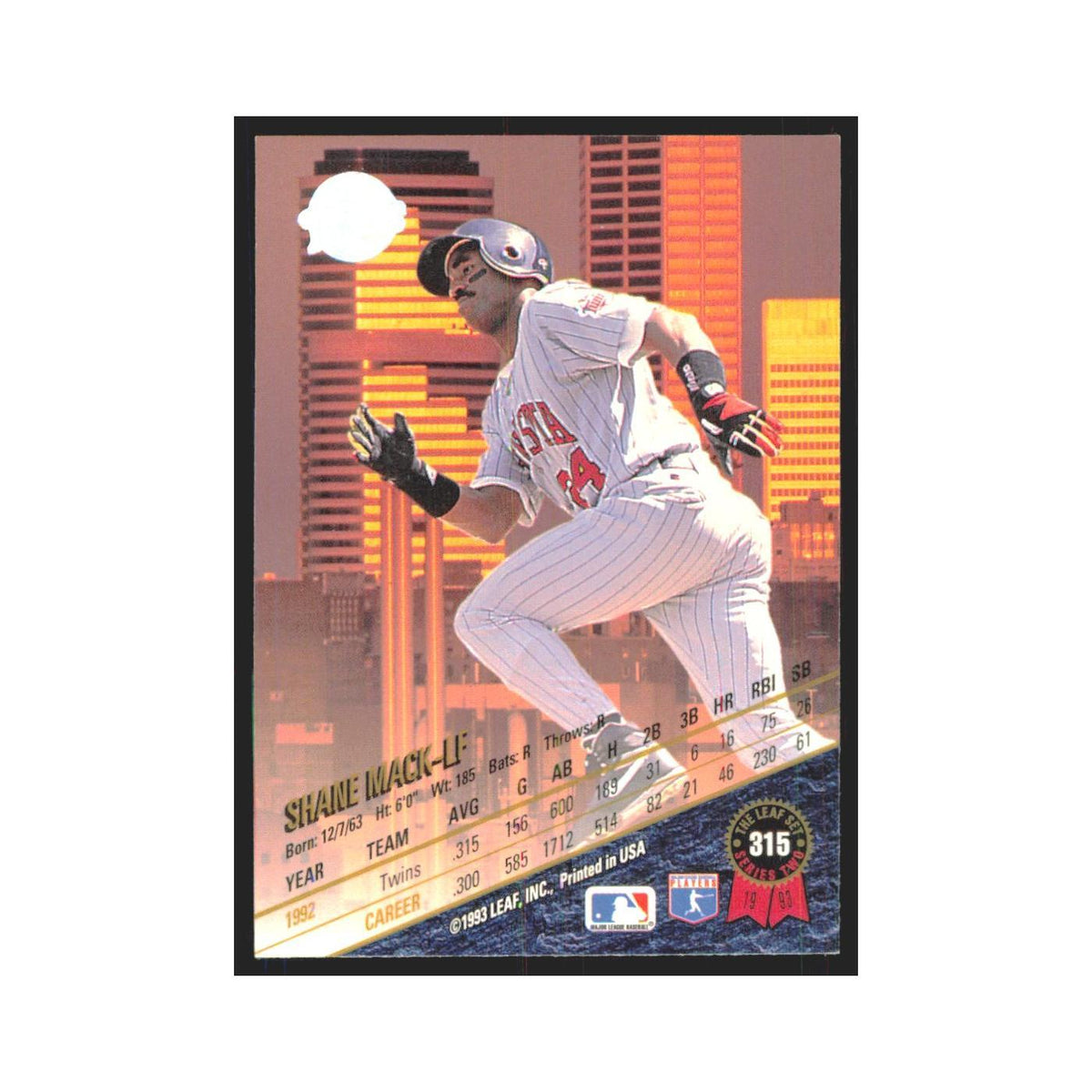 1993 Leaf Shane Mack Twins #315