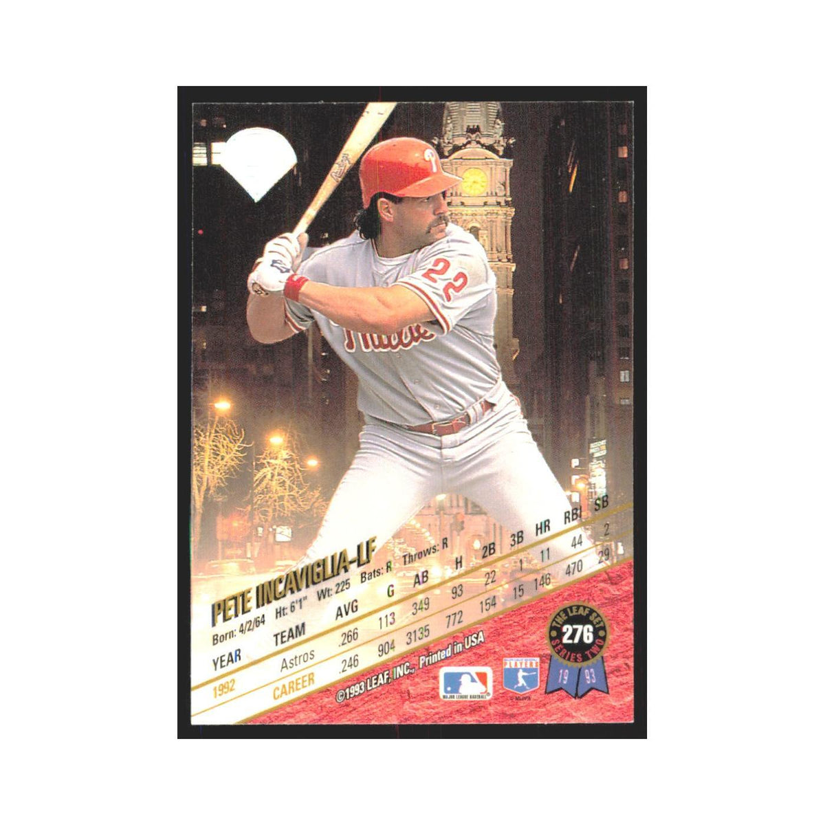 1993 Leaf Pete Incaviglia Phillies #276