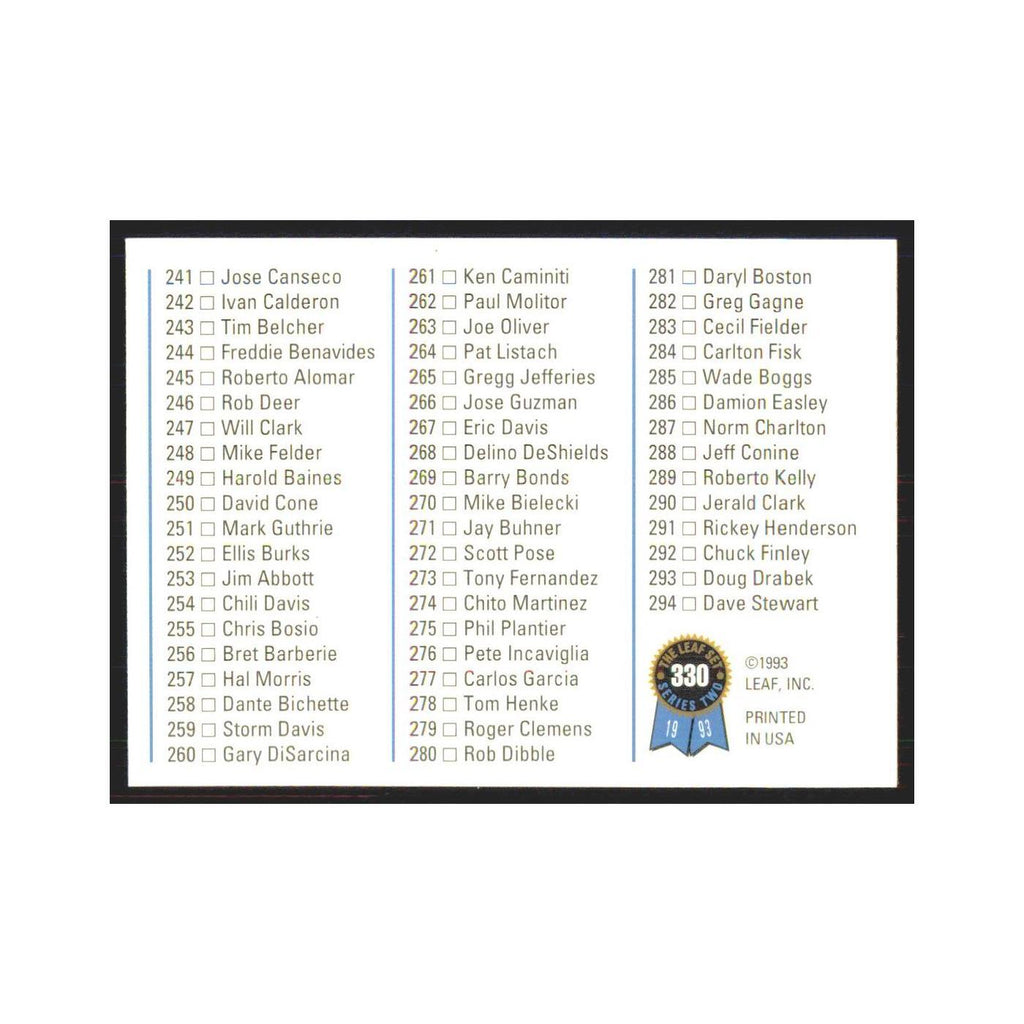 1993 Leaf Checklist 221-294 #330