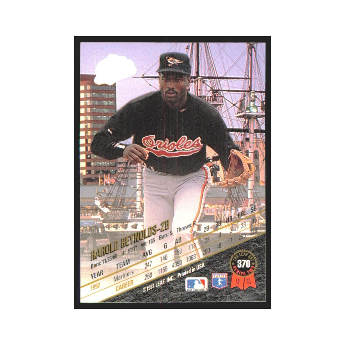 1993 Leaf Harold Reynolds Orioles #370