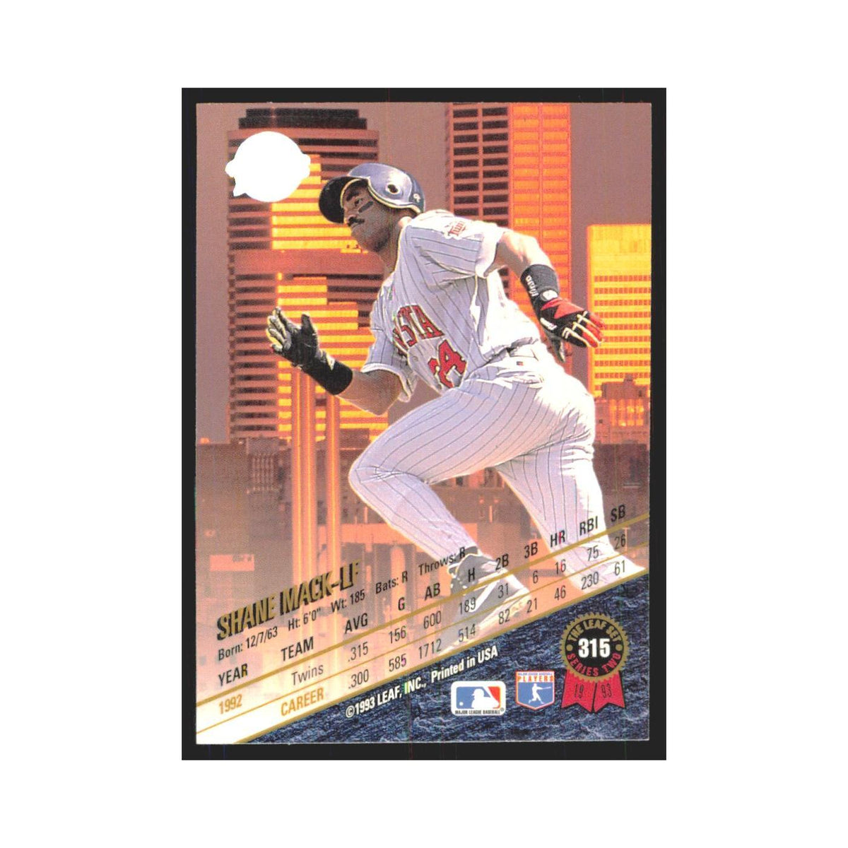 1993 Leaf Shane Mack Twins #315