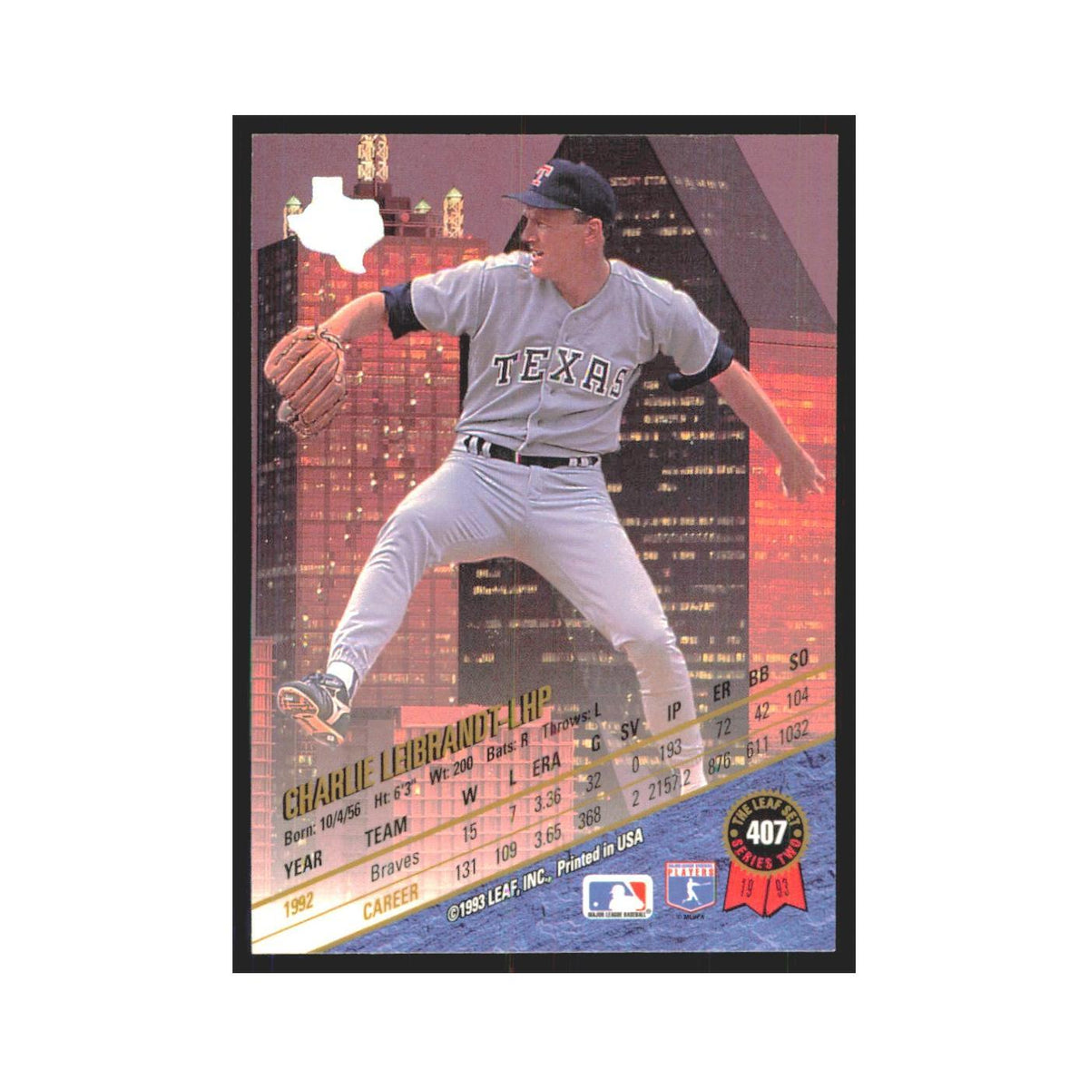 1993 Leaf Charlie Leibrandt Rangers #407
