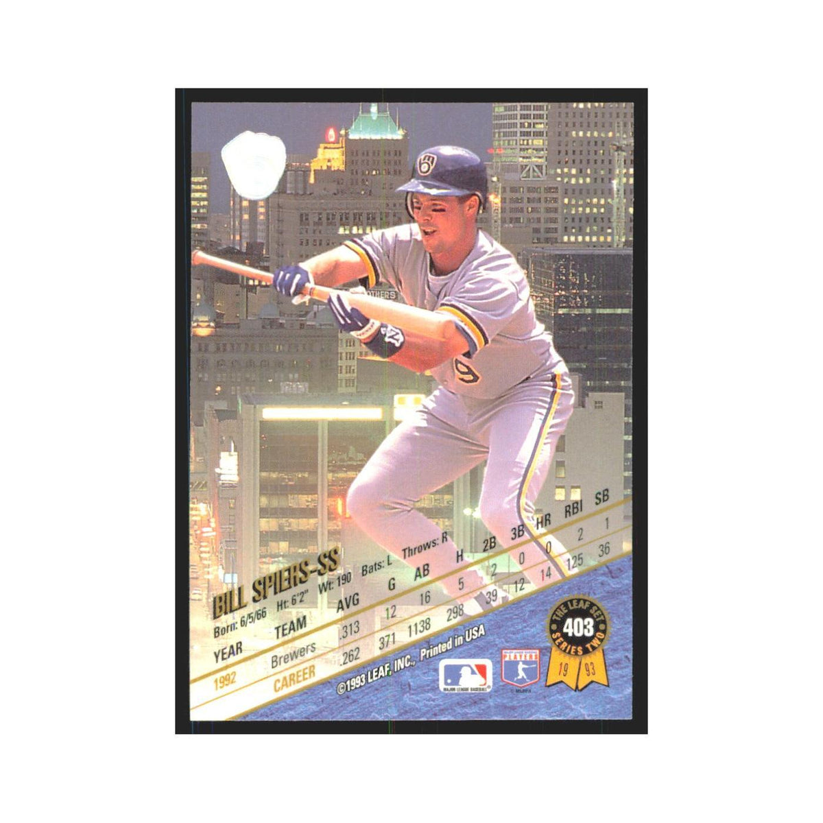 1993 Leaf Bill Spierss Brewers #403