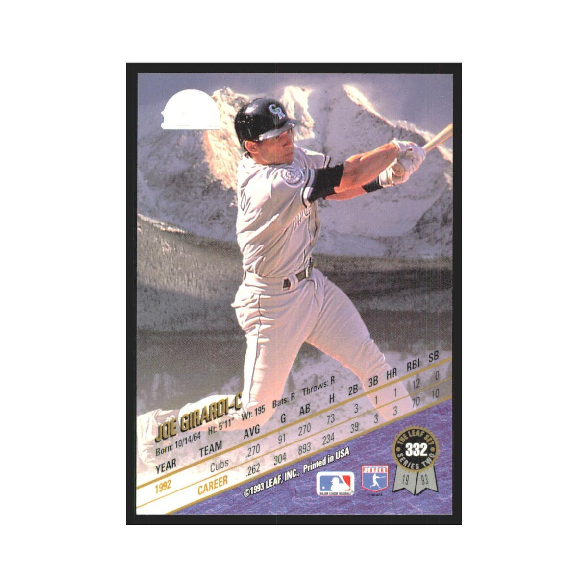 1993 Leaf Joe Girardi Rockies #332