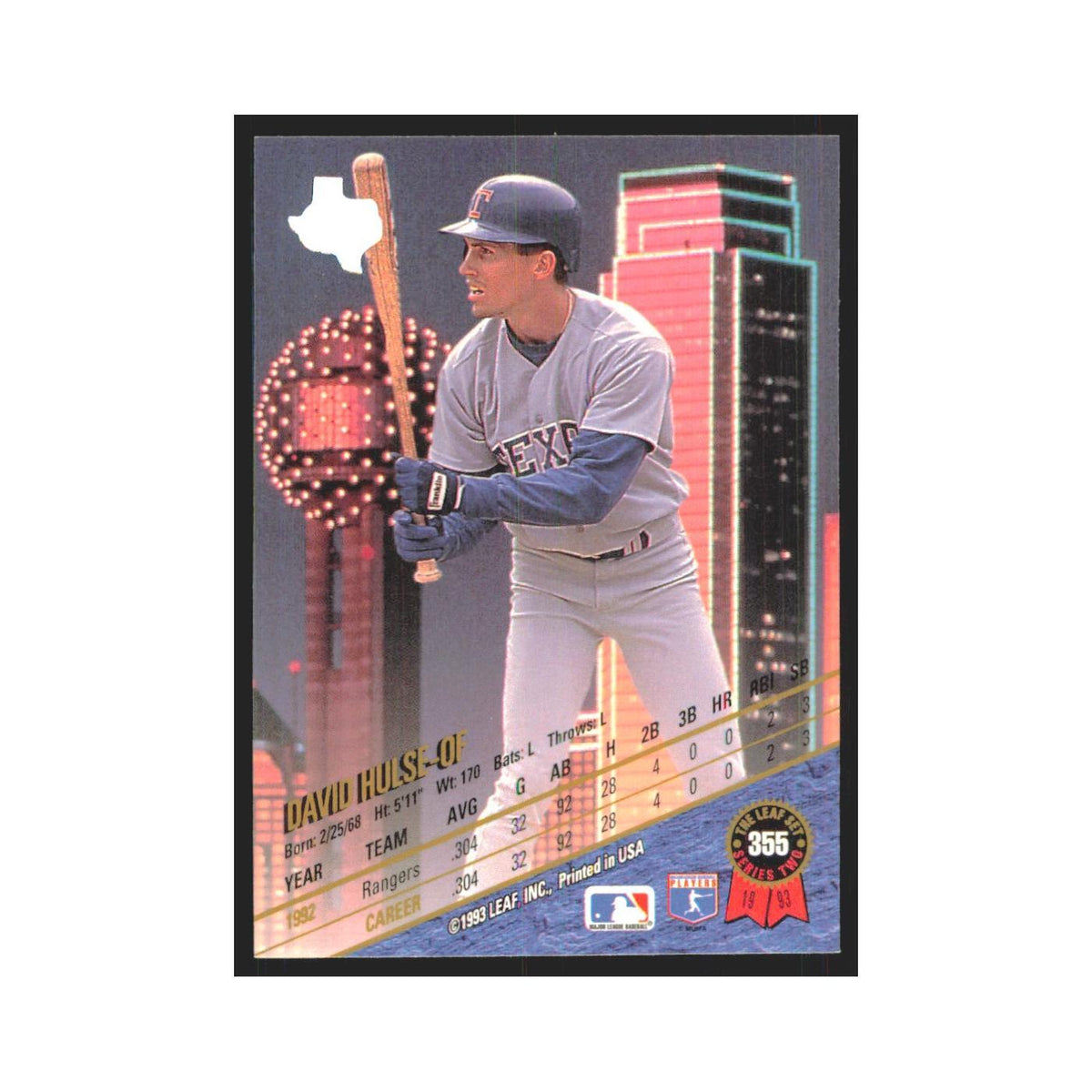 1993 Leaf David Hulse Rangers #355