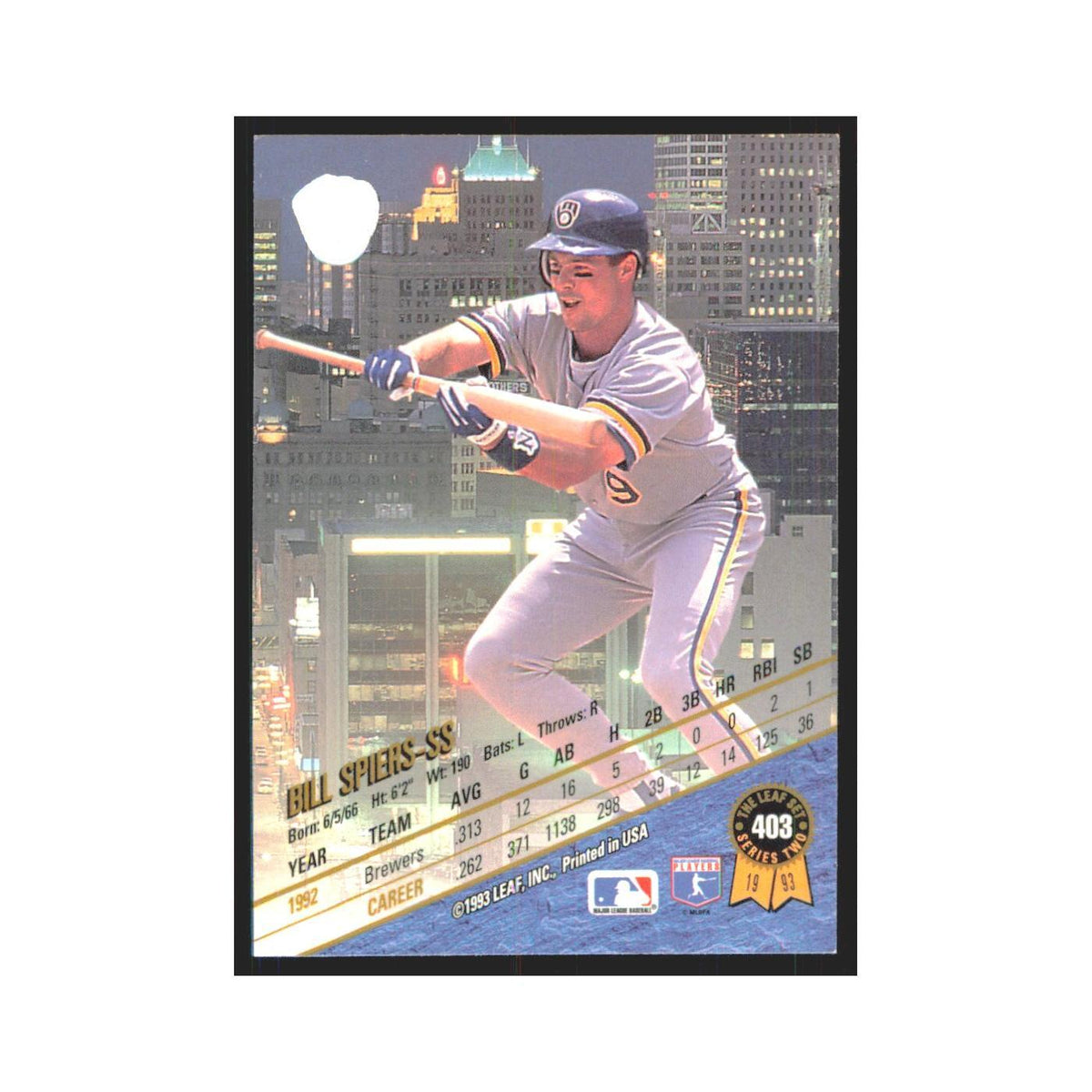 1993 Leaf Bill Spierss Brewers #403