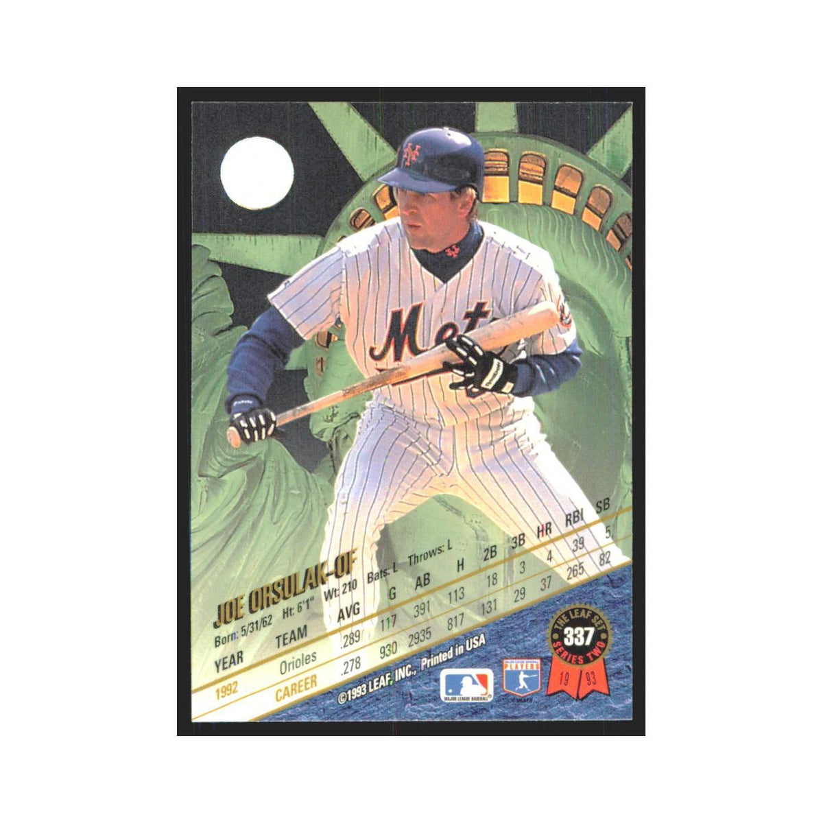 1993 Leaf Joe Orsulak Mets #337