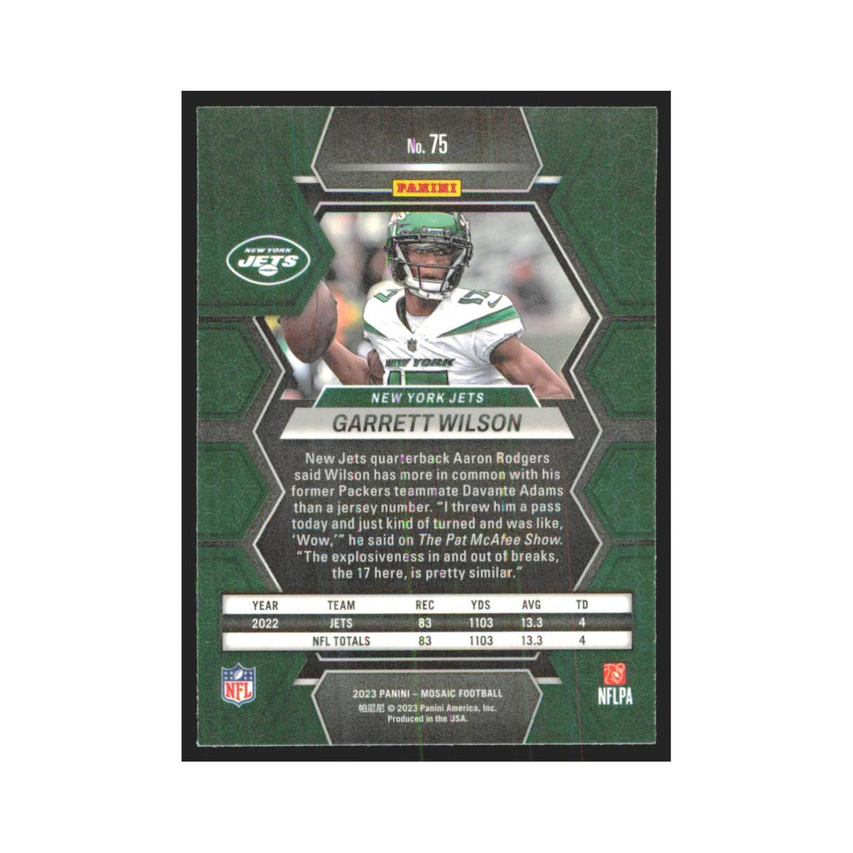2023 Mosaic Garrett Wilson Jets #75