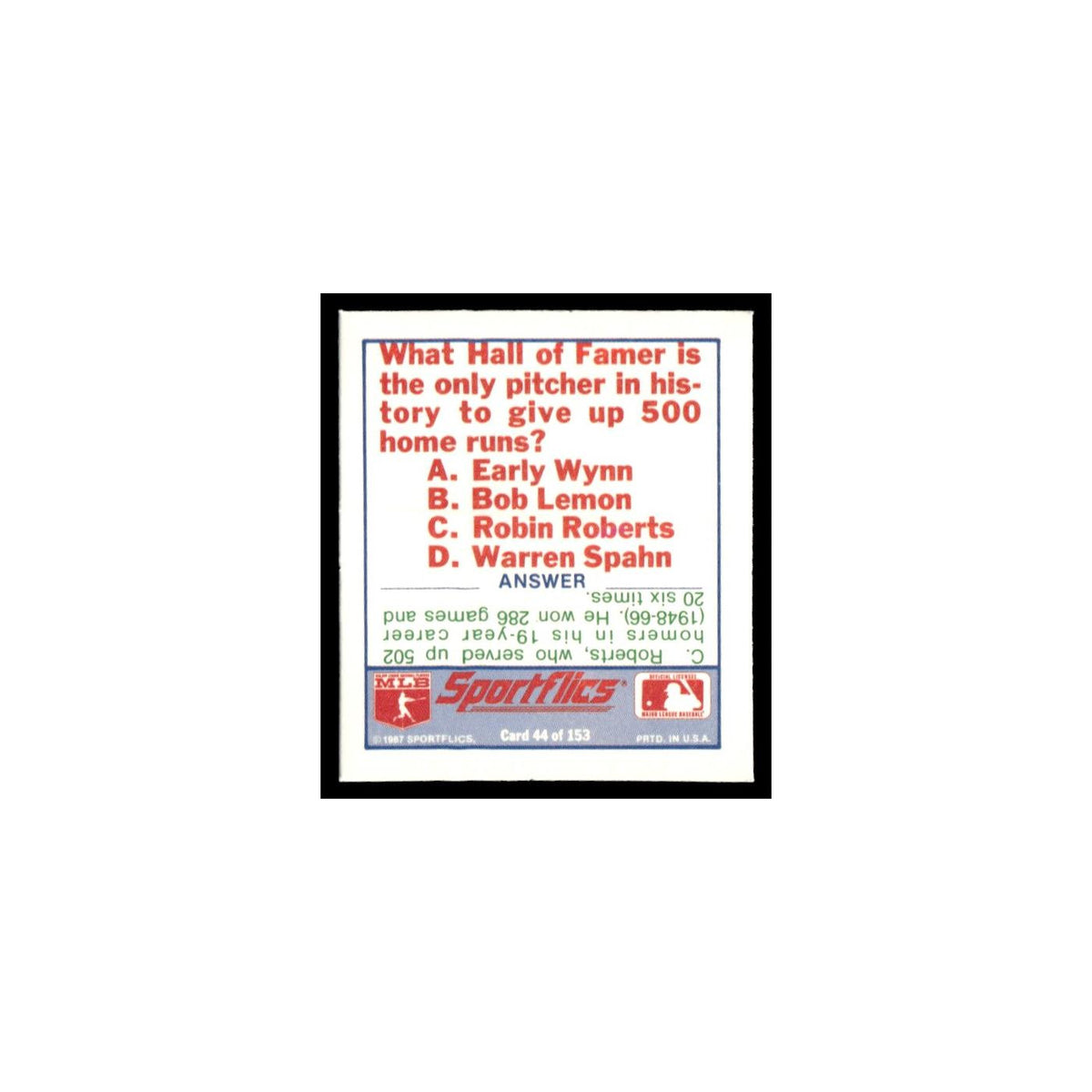 Oakland Athletics 1988 Sportflics Mini Team Logo Trivia #44 Baseball Card NM
