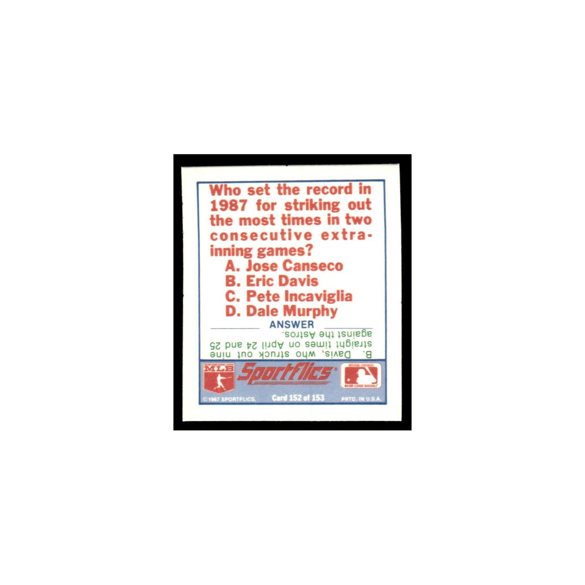 Kansas City Royals 1988 Sportflics Mini Team Logo Trivia #152 Baseball Card NM