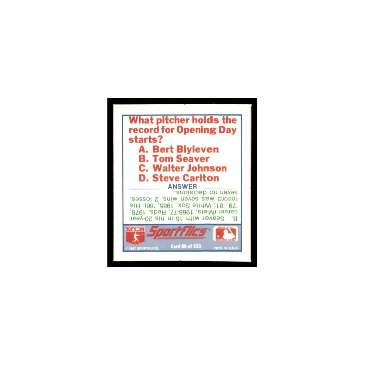 New York Mets 1988 Sportflics Mini Team Logo Trivia #86 Baseball Card NM