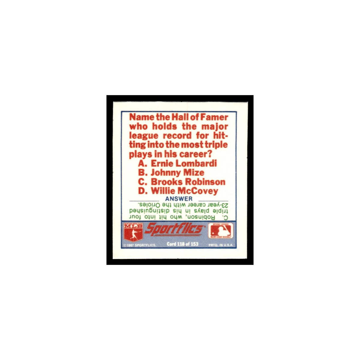 Milwaukee Brewers 1988 Sportflics Mini Team Logo Trivia #118 Baseball Card NM