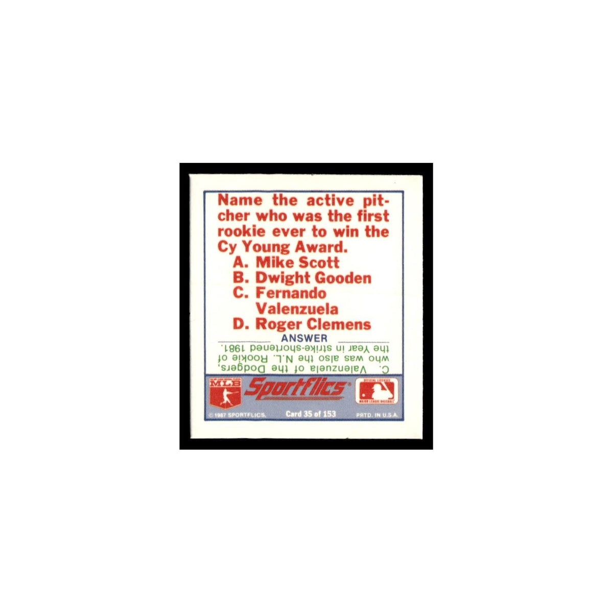 Boston Red Sox 1988 Sportflics Mini Team Logo Trivia #35 Baseball Card NM