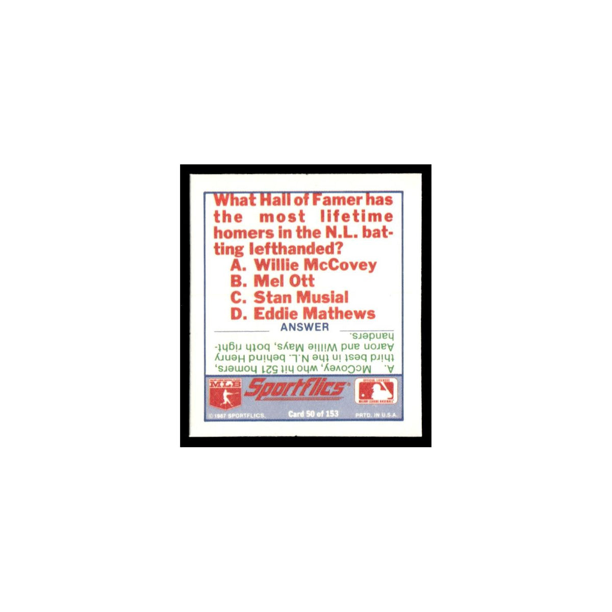 Houston Astros 1988 Sportflics Mini Team Logo Trivia #50 Baseball Card NM