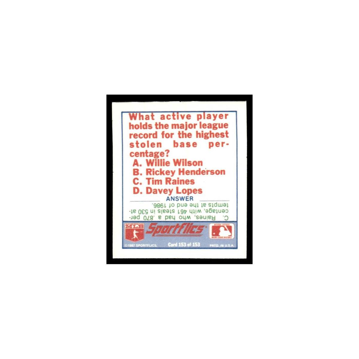 Chicago White Sox 1988 Sportflics Mini Team Logo Trivia #153 Baseball Card NM