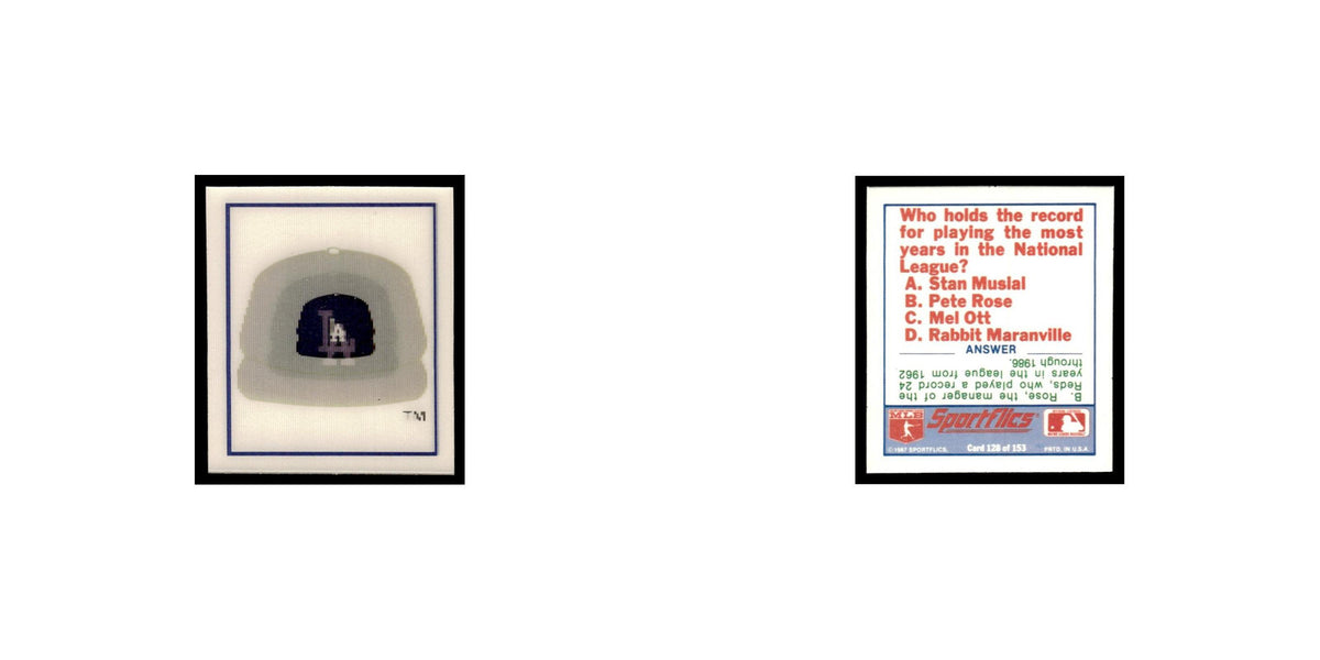 Los Angeles Dodgers 1988 Sportflics Mini Team Logo Trivia #128 Baseball Card NM
