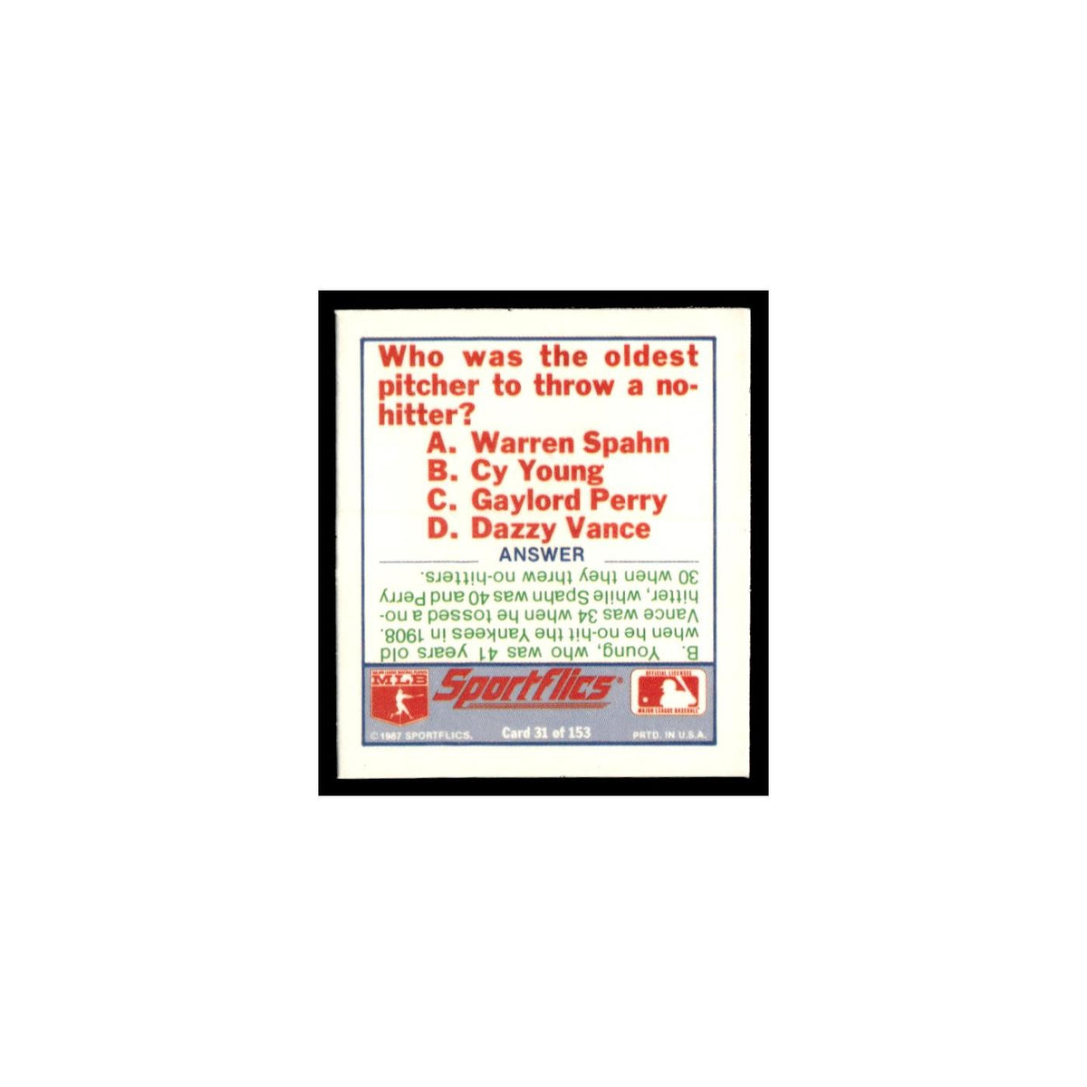 Minnesota Twins 1988 Sportflics Mini Team Logo Trivia #31 Baseball Card NM