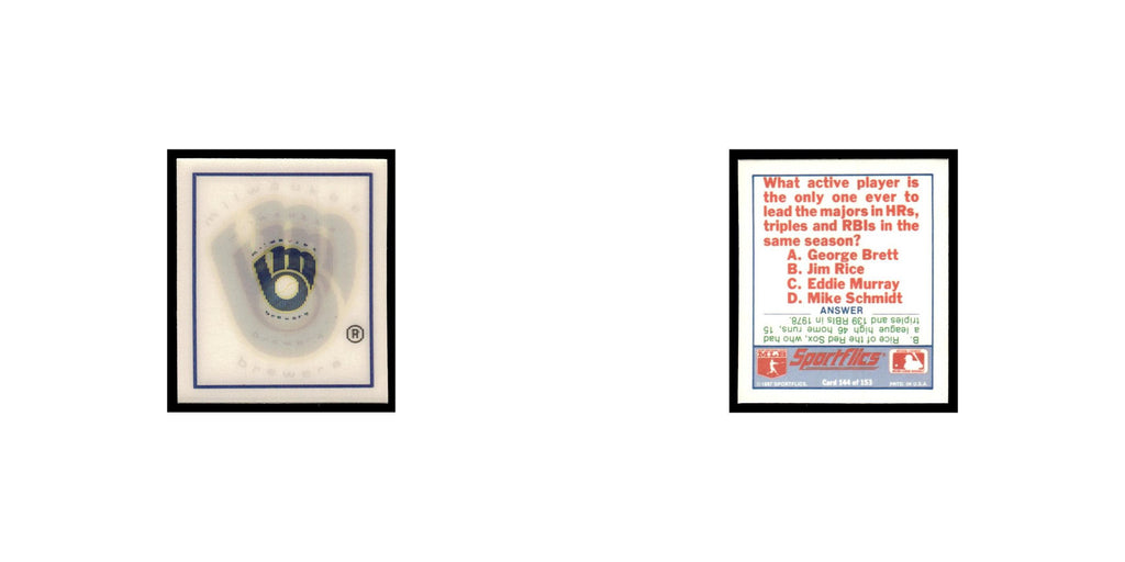 Milwaukee Brewers 1988 Sportflics Mini Team Logo Trivia #144 Baseball Card NM