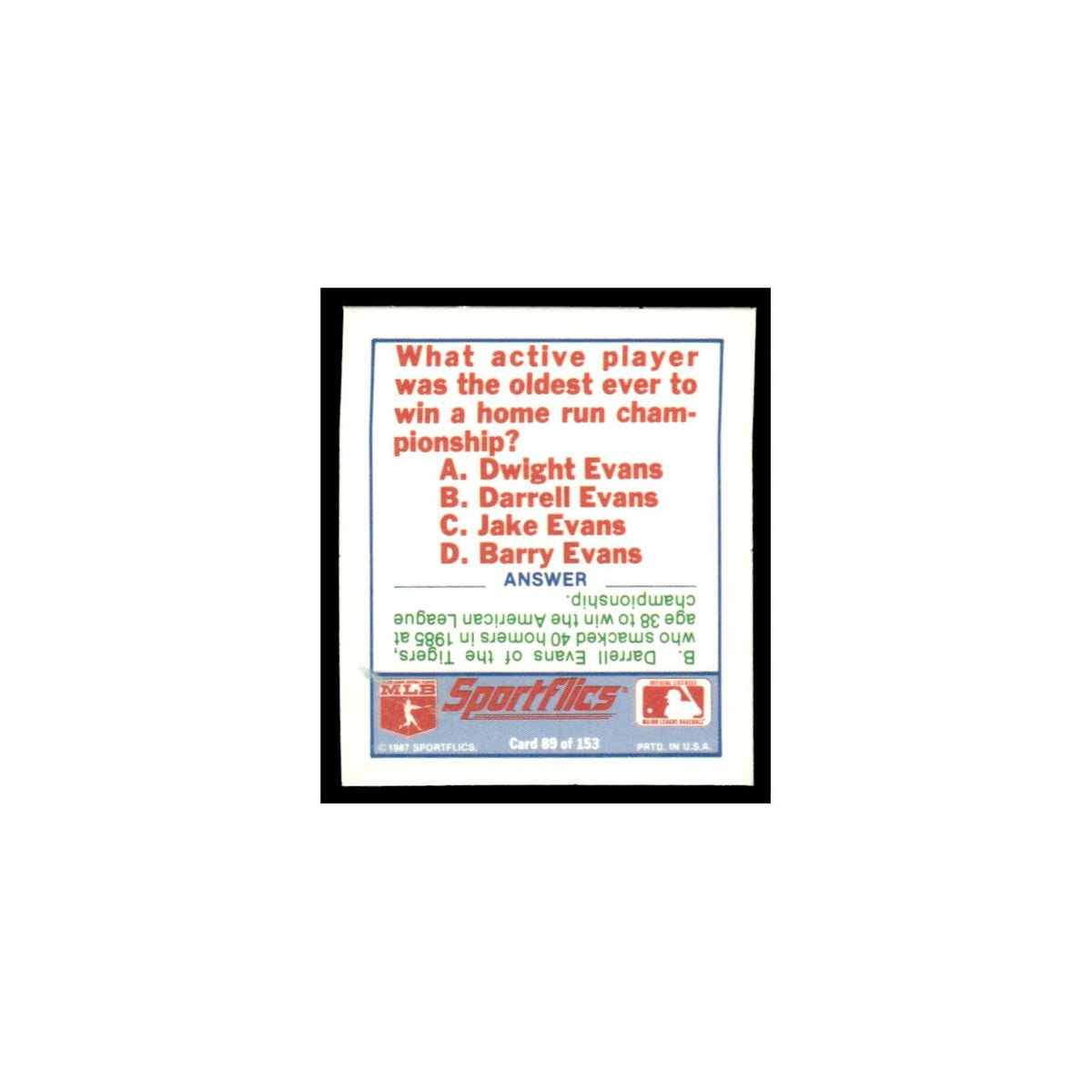 New York Mets 1988 Sportflics Mini Team Logo Trivia #89 Baseball Card NM