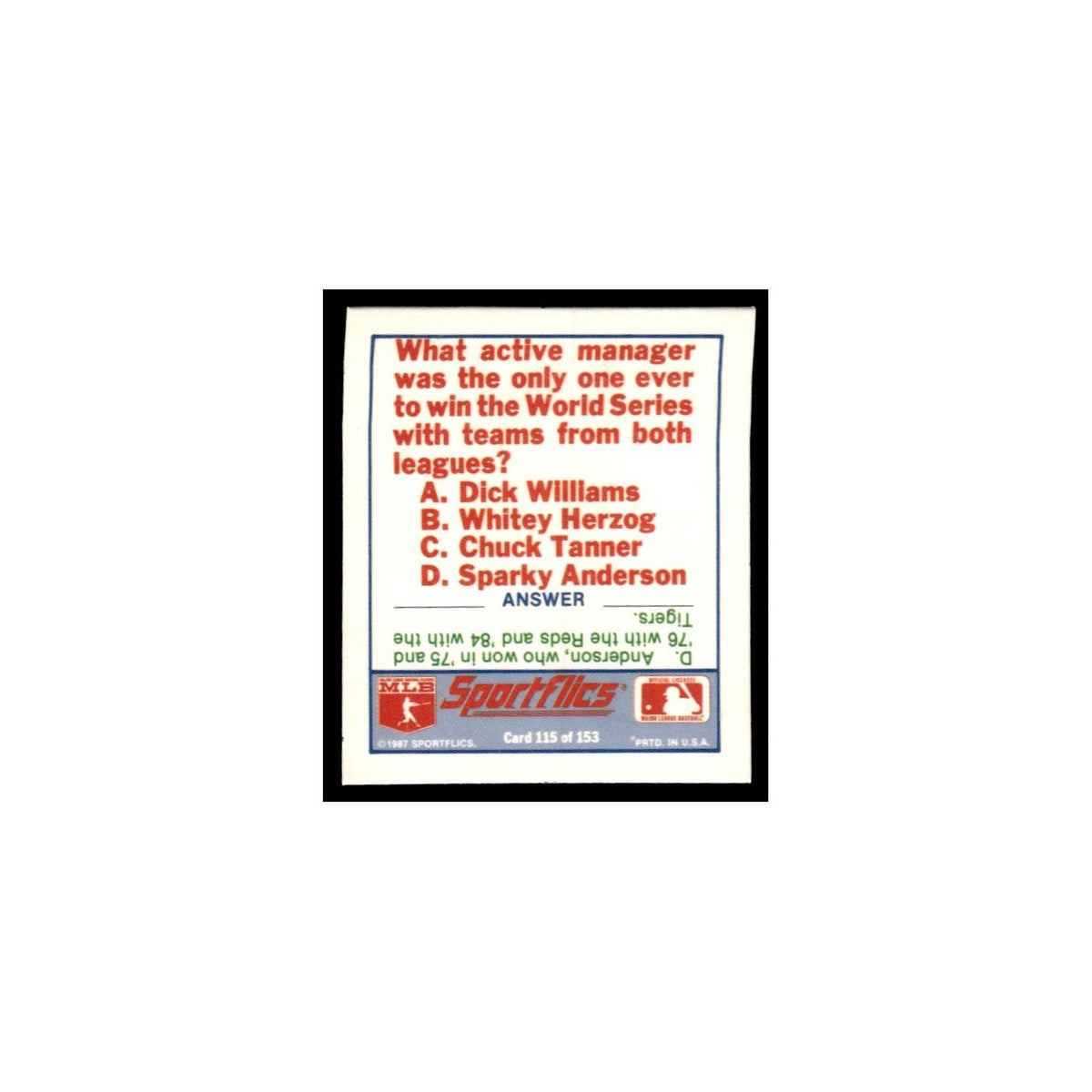 Minnesota Twins 1988 Sportflics Mini Team Logo Trivia #115 Baseball Card NM