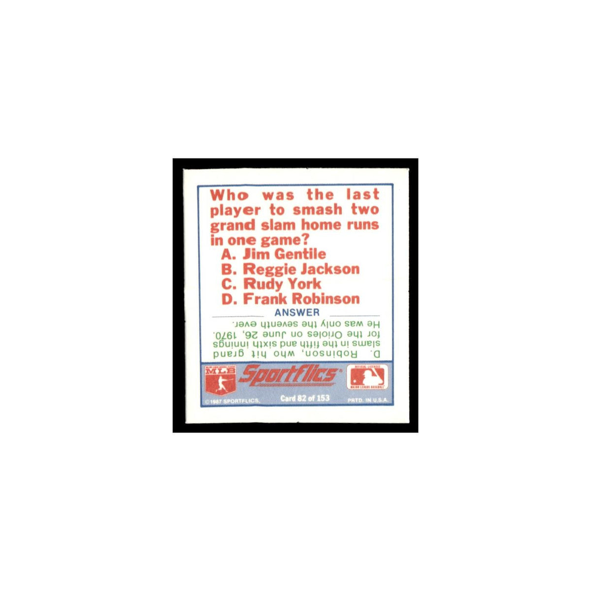 Seattle Mariners 1988 Sportflics Mini Team Logo Trivia #82 Baseball Card NM