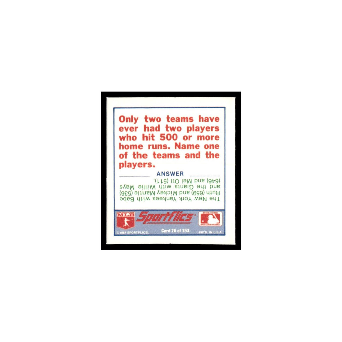 Detroit Tigers 1988 Sportflics Mini Team Logo Trivia #76 Baseball Card NM