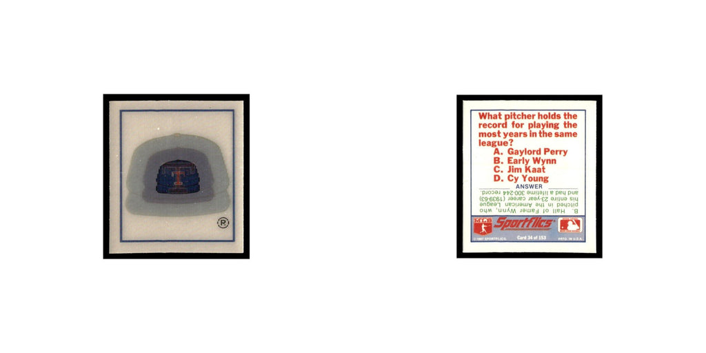 Texas Rangers 1988 Sportflics Mini Team Logo Trivia #34 Baseball Card NM
