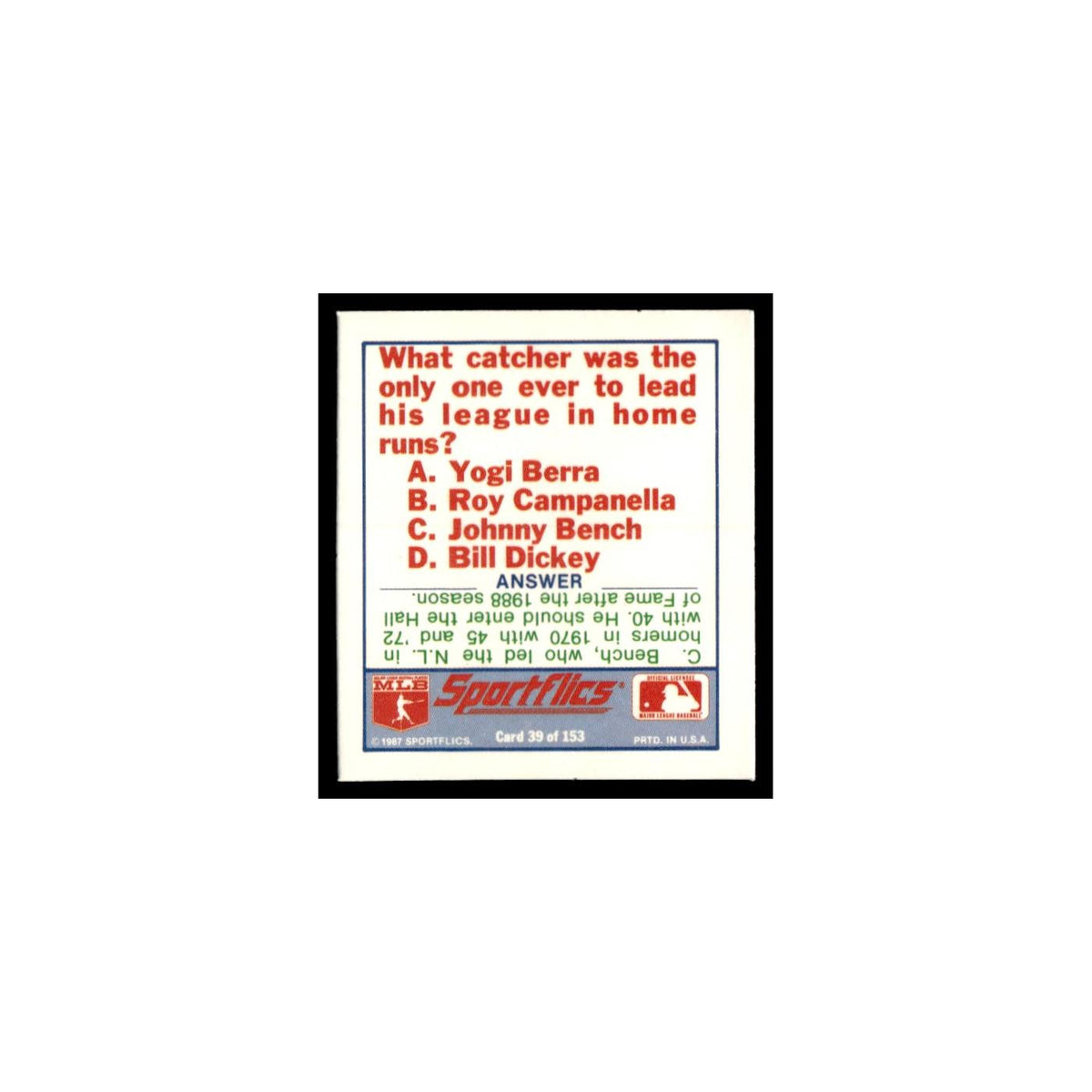 Texas Rangers 1988 Sportflics Mini Team Logo Trivia #39 Baseball Card NM