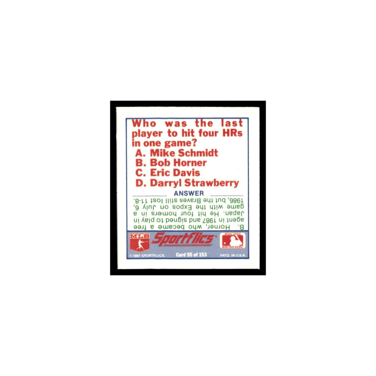 Cincinnati Reds 1988 Sportflics Mini Team Logo Trivia #55 Baseball Card NM