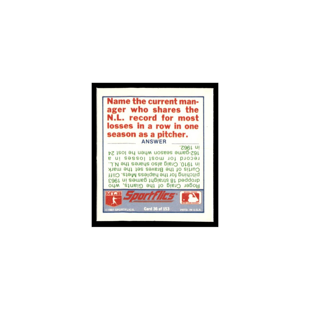 Detroit Tigers 1988 Sportflics Mini Team Logo Trivia #36 Baseball Card NM