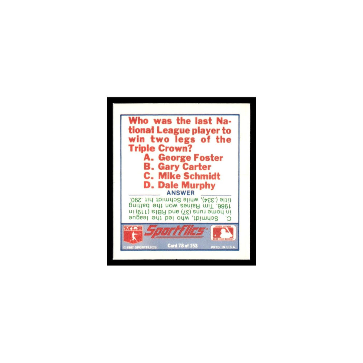 Houston Astros 1988 Sportflics Mini Team Logo Trivia #78 Baseball Card NM