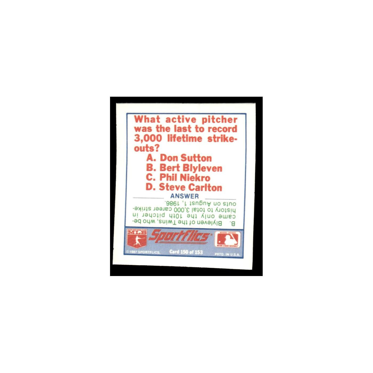 Los Angeles Dodgers 1988 Sportflics Mini Team Logo Trivia #150 Baseball Card NM